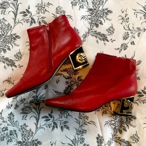 Red leather boots